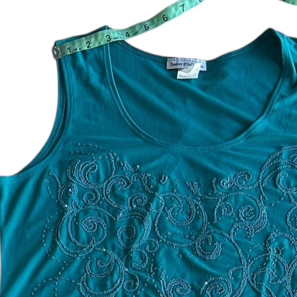 Womens Tank Top Size Medium Blue Embellished Sequins Artsy High Low Long Office - Picture 6 of 9